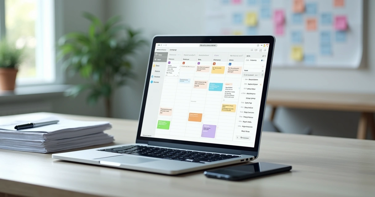 Calendário digital com pagamentos agendados organizados em tela de notebook
