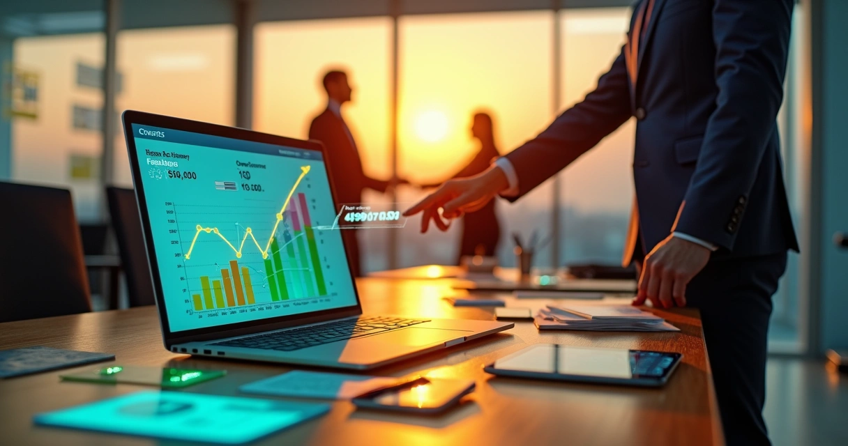 Gestor financeiro olhando projeção de fluxo de caixa em tela com recebíveis destacados