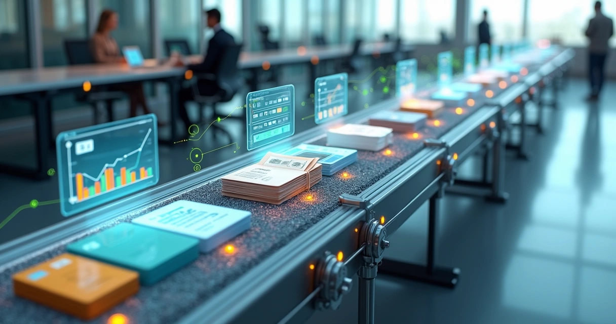 Ilustração de fluxo de caixa automatizado em linha de produção financeira digital