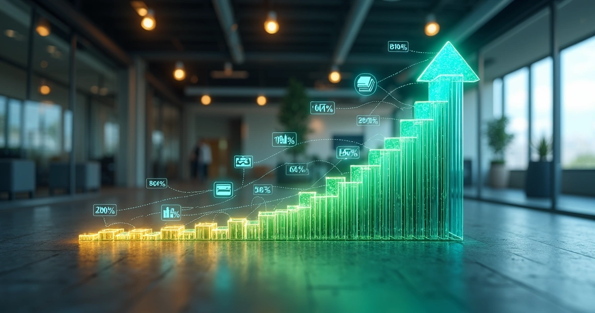 Gráfico financeiro em espiral subindo com conexões digitais ao redor