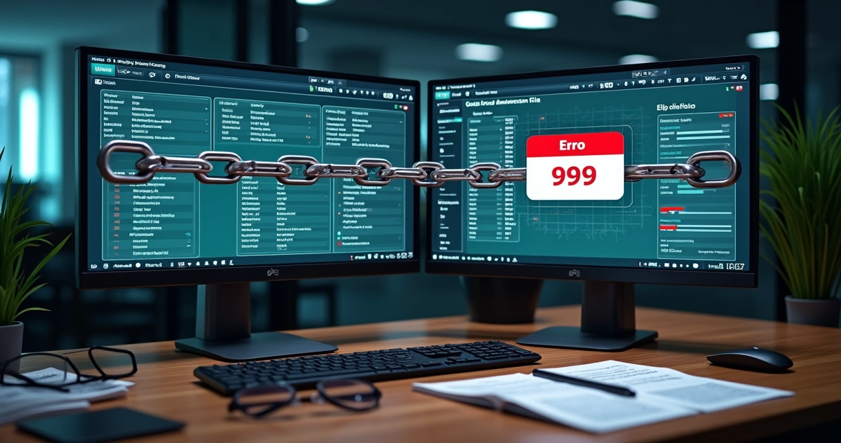 Tela com aviso de erro 999 entre sistema financeiro e banco