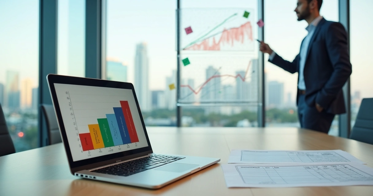 Gestor analisando gráfico comparando faturamento custo e lucro bruto