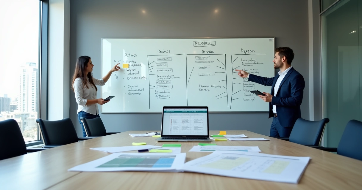 Quadro com plano de contas contábeis organizado em escritório corporativo moderno